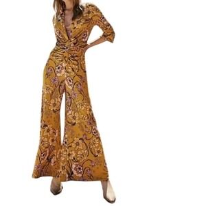 Free People Floral Mustard Jumpsuit